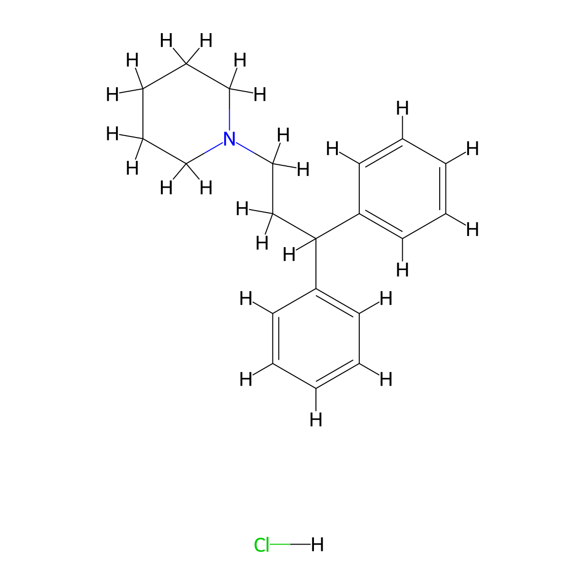 Piperidine, 1-(3,3-diphenylpropyl)-, hydrochloride (1:1) molecular structure, CAS 3329-14-4