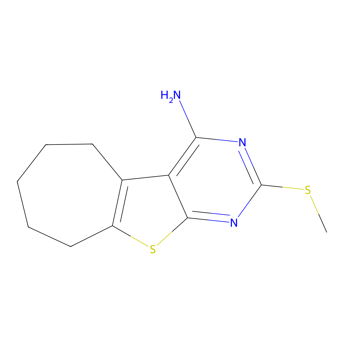 2-(methylsulfanyl)-6,7,8,9-tetrahydro-5H-cyclohepta[4,5]thieno[2,3-d]pyrimidin-4-amine molecular structure, CAS 332904-10-6