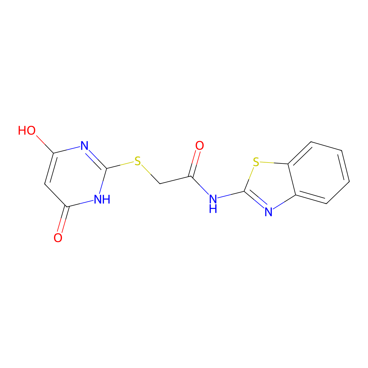 N-(1,3-benzothiazol-2-yl)-2-[(4-hydroxy-6-oxo-1,6-dihydropyrimidin-2-yl)sulfanyl]acetamide molecular structure, CAS 332904-35-5
