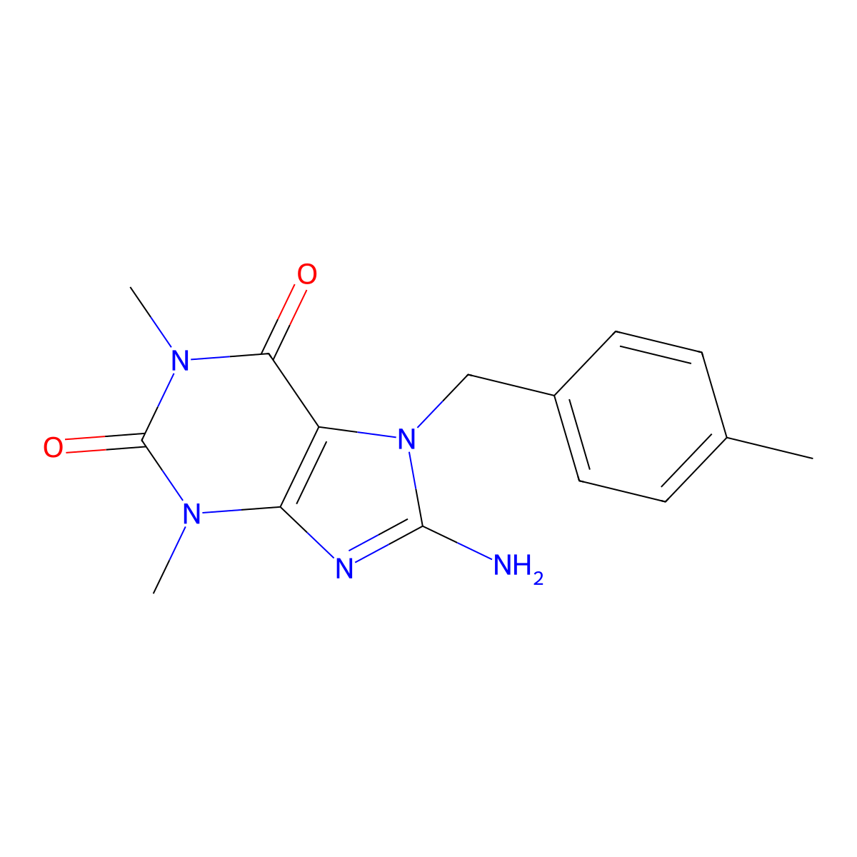 8-Amino-1,3-dimethyl-7-(4-methylbenzyl)-3,7-dihydro-1H-purine-2,6-dione molecular structure, CAS 332904-70-8