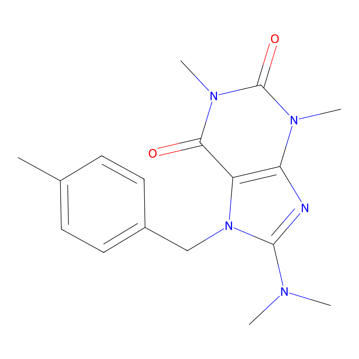 8-(Dimethylamino)-1,3-dimethyl-7-(4-ME-benzyl)-3,7-dihydro-1H-purine-2,6-dione molecular structure, CAS 332904-73-1
