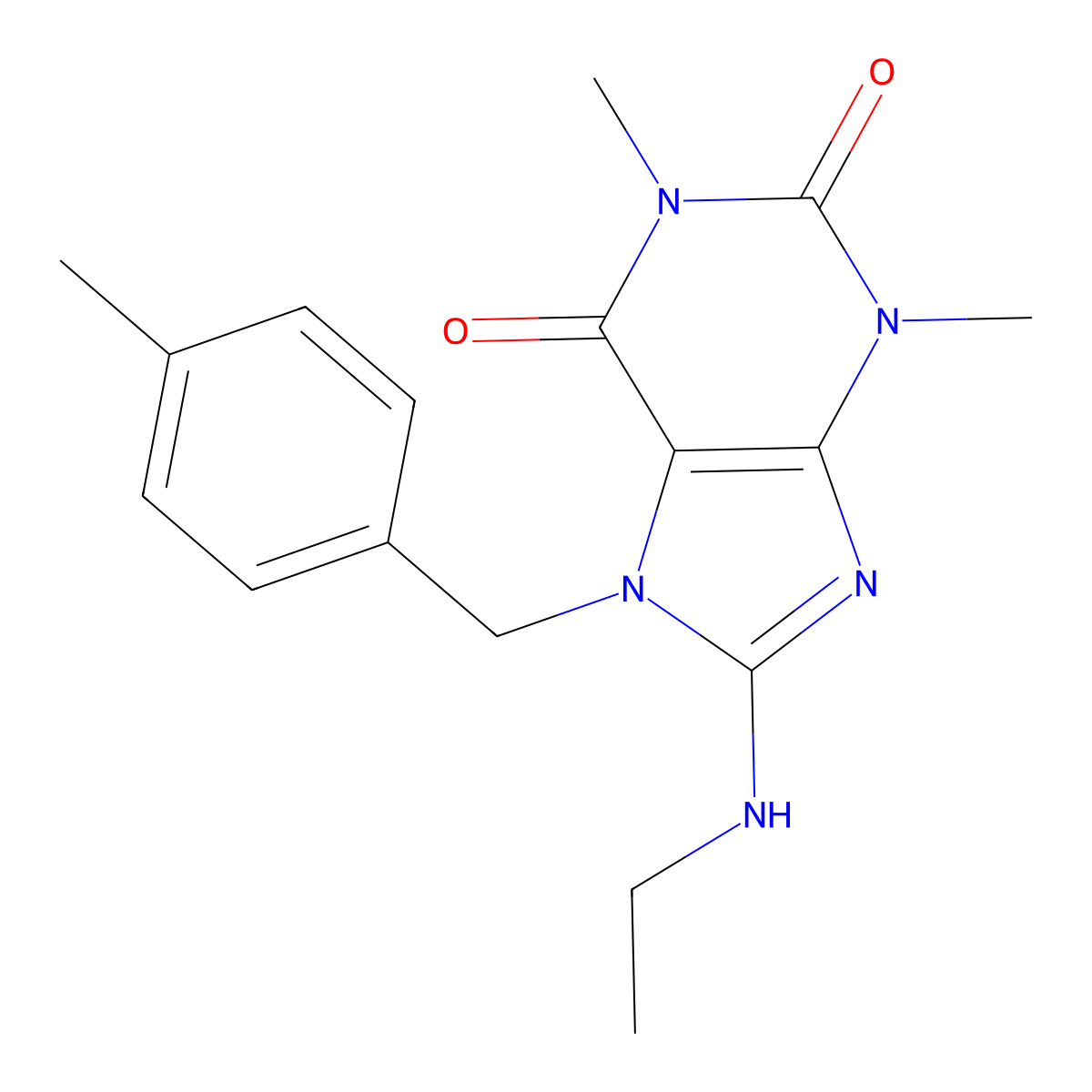 8-(Ethylamino)-1,3-dimethyl-7-(4-methylbenzyl)-3,7-dihydro-1H-purine-2,6-dione molecular structure, CAS 332904-74-2