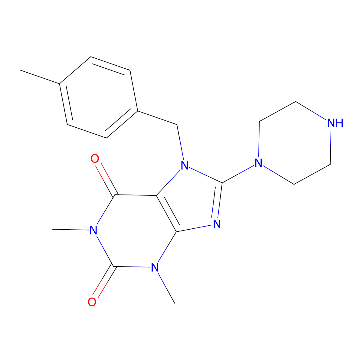 1,3-Dimethyl-7-(4-ME-benzyl)-8-(1-piperazinyl)-3,7-dihydro-1H-purine-2,6-dione molecular structure, CAS 332904-76-4