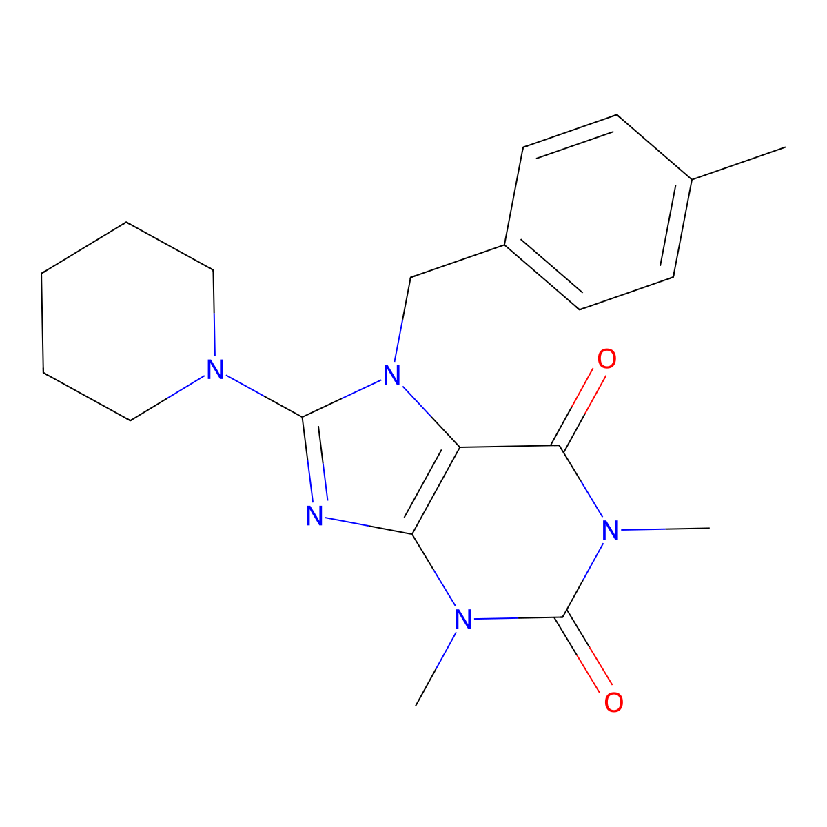 1,3-Dimethyl-7-(4-ME-benzyl)-8-(1-piperidinyl)-3,7-dihydro-1H-purine-2,6-dione molecular structure, CAS 332904-78-6