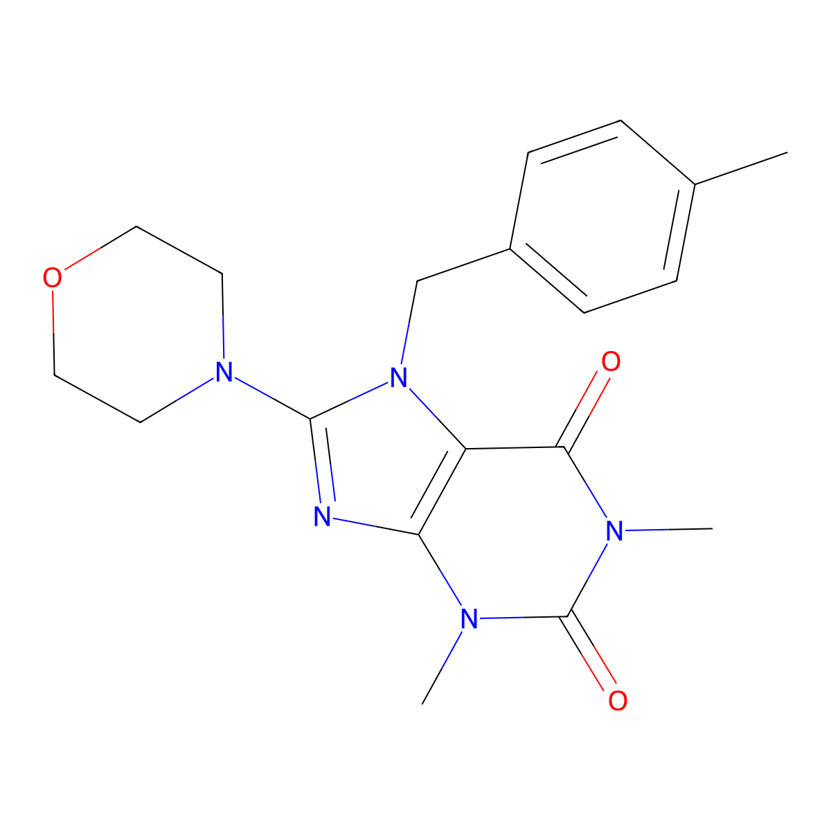 1,3-Dimethyl-7-(4-ME-benzyl)-8-(4-morpholinyl)-3,7-dihydro-1H-purine-2,6-dione molecular structure, CAS 332904-79-7