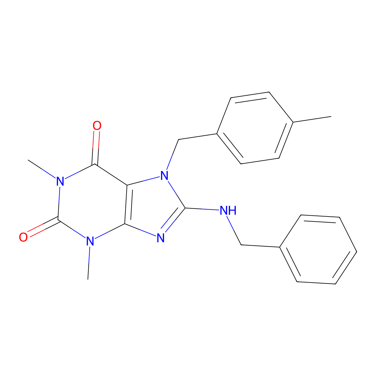 8-(Benzylamino)-1,3-dimethyl-7-(4-methylbenzyl)-3,7-dihydro-1H-purine-2,6-dione molecular structure, CAS 332904-81-1