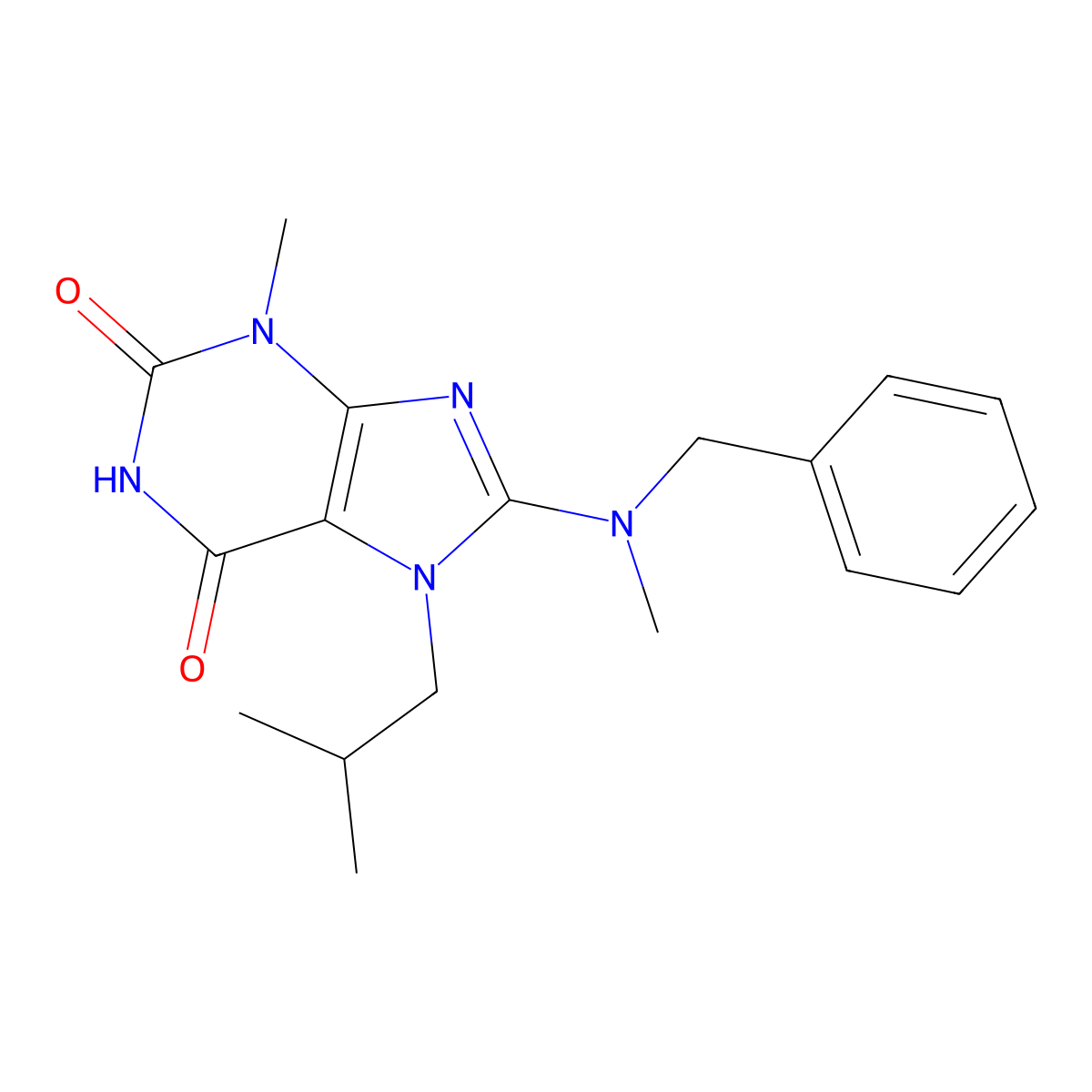 8-(Benzyl(methyl)amino)-7-isobutyl-3-methyl-3,7-dihydro-1H-purine-2,6-dione molecular structure, CAS 332904-92-4