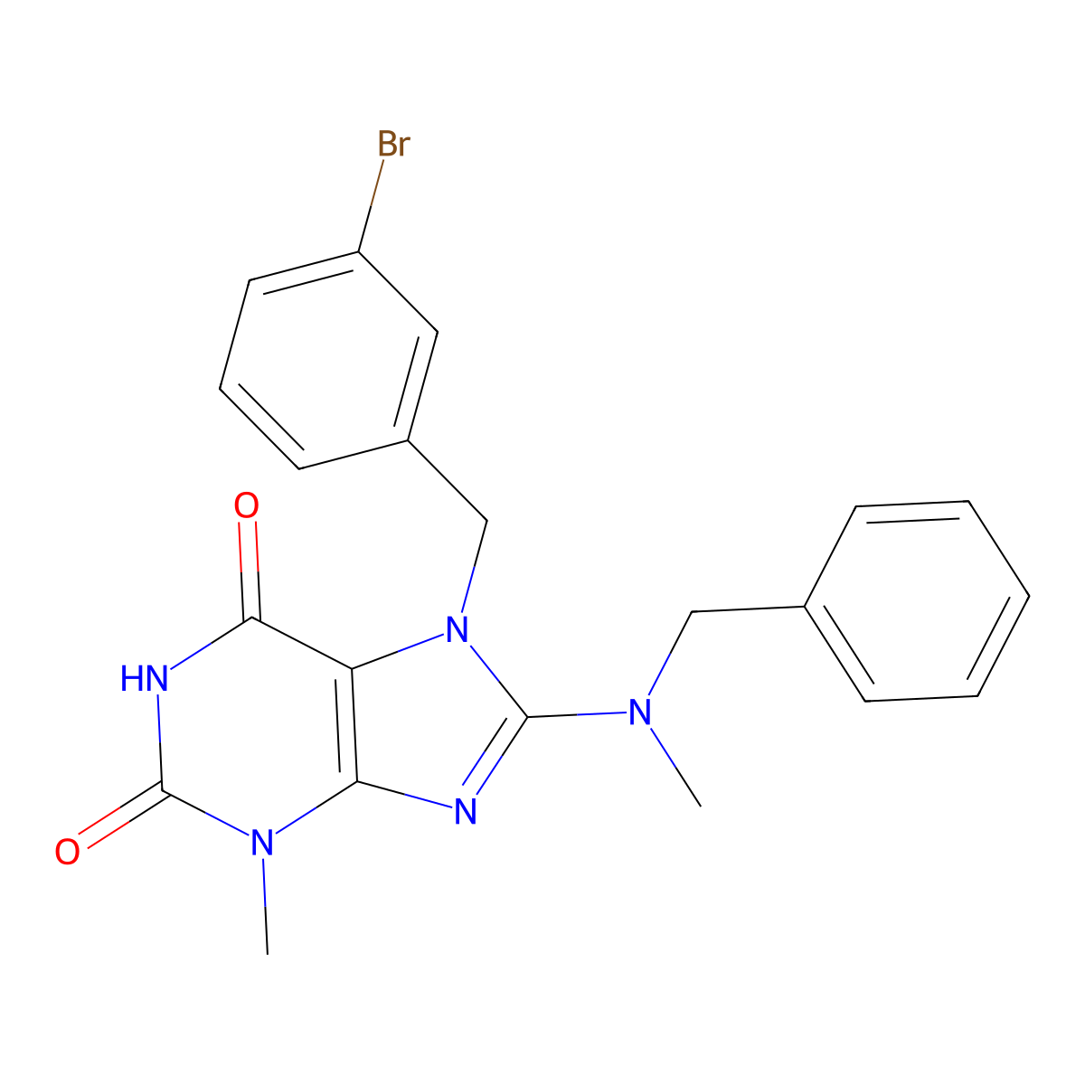 8-(Benzyl(ME)amino)-7-(3-bromobenzyl)-3-methyl-3,7-dihydro-1H-purine-2,6-dione molecular structure, CAS 332905-00-7
