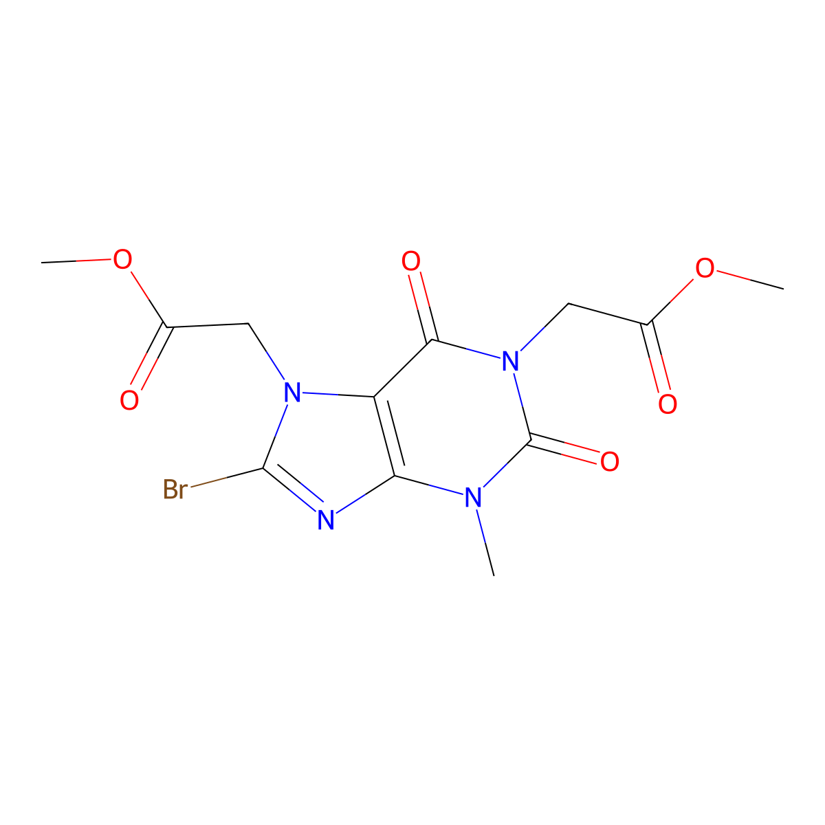 Methyl 2-[8-bromo-1-(2-methoxy-2-oxoethyl)-3-methyl-2,6-dioxopurin-7-yl]acetate molecular structure, CAS 332905-15-4