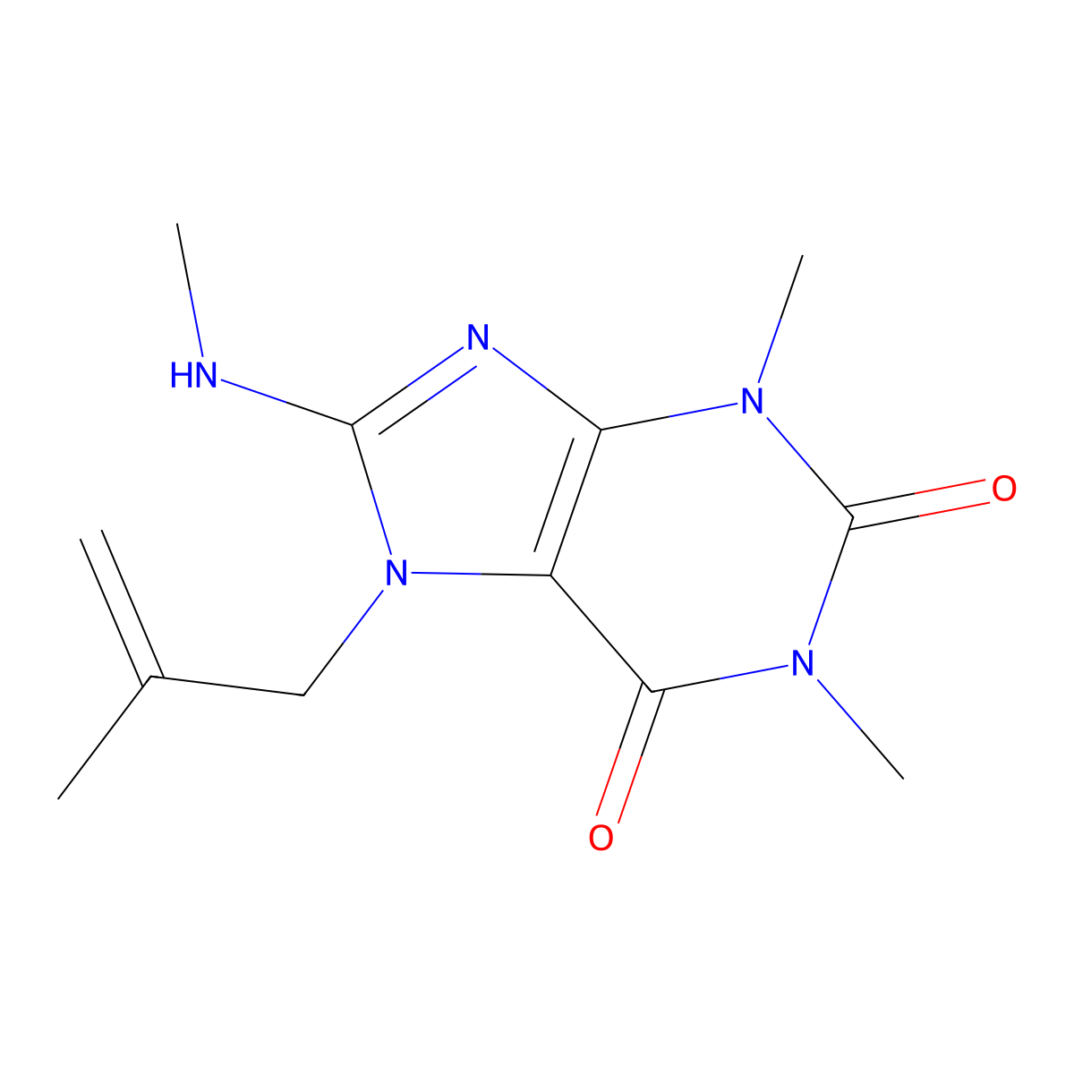 1,3-Dimethyl-8-(methylamino)-7-(2-methylprop-2-enyl)purine-2,6-dione molecular structure, CAS 332905-19-8