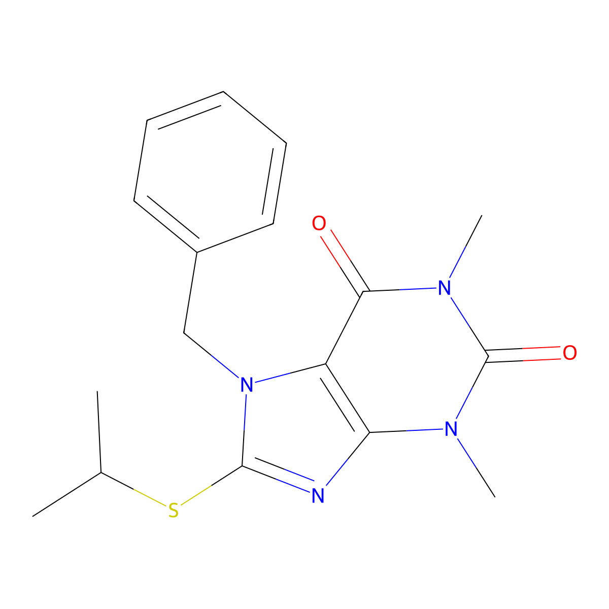 7-Benzyl-1,3-dimethyl-8-propan-2-ylsulfanylpurine-2,6-dione molecular structure, CAS 332905-25-6