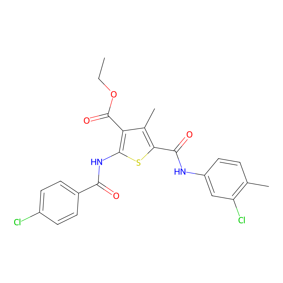 Ethyl 5-[(3-chloro-4-methylphenyl)carbamoyl]-2-{[(4-chlorophenyl)carbonyl]amino}-4-methylthiophene-3-carboxylate molecular structure, CAS 332905-51-8