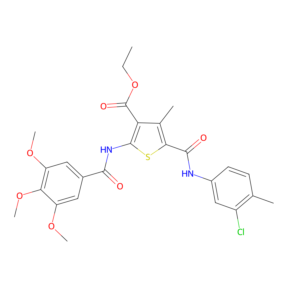 Ethyl 5-[(3-chloro-4-methylphenyl)carbamoyl]-4-methyl-2-{[(3,4,5-trimethoxyphenyl)carbonyl]amino}thiophene-3-carboxylate molecular structure, CAS 332905-54-1