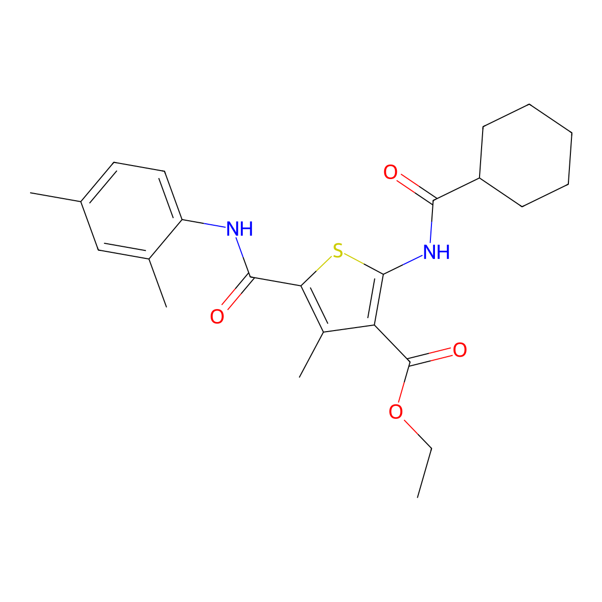 Ethyl 2-[(cyclohexylcarbonyl)amino]-5-[(2,4-dimethylphenyl)carbamoyl]-4-methylthiophene-3-carboxylate molecular structure, CAS 332905-64-3