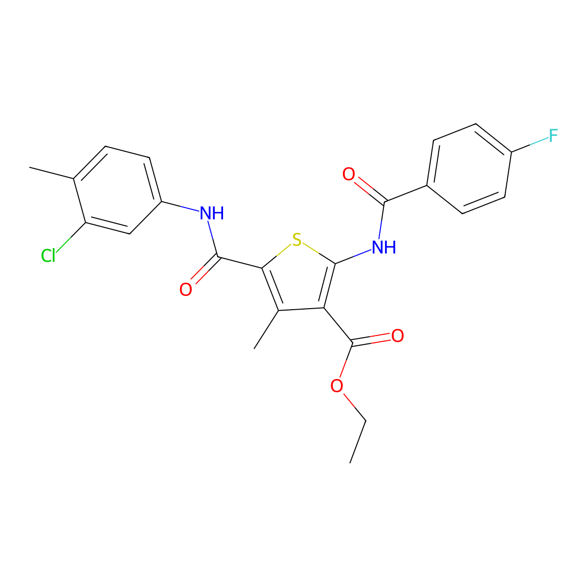 Ethyl 5-[(3-chloro-4-methylphenyl)carbamoyl]-2-{[(4-fluorophenyl)carbonyl]amino}-4-methylthiophene-3-carboxylate molecular structure, CAS 332905-85-8