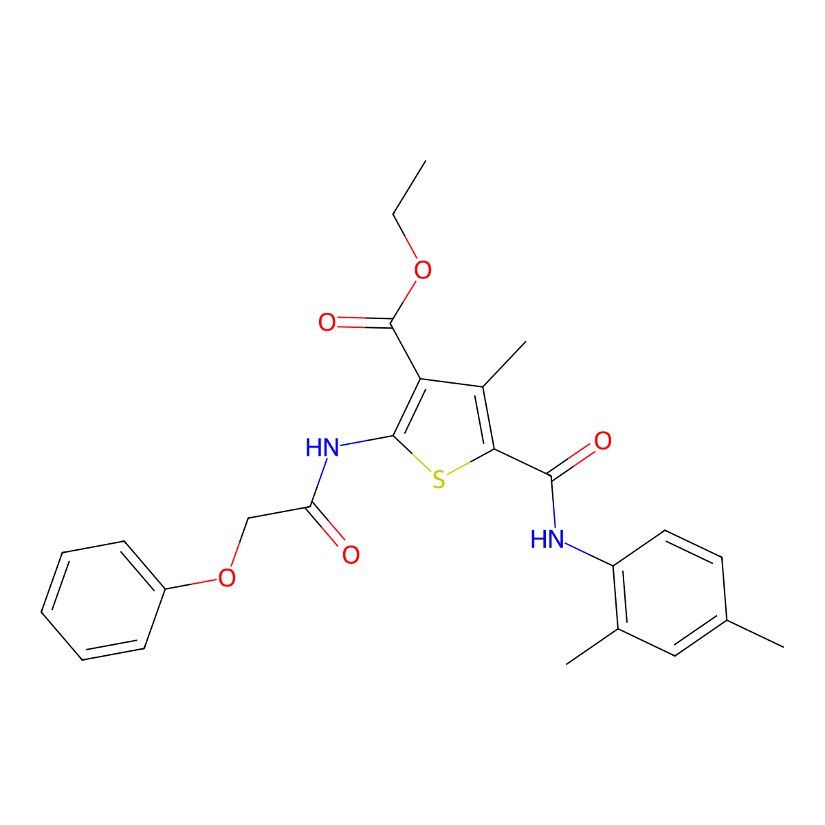 Ethyl 5-[(2,4-dimethylphenyl)carbamoyl]-4-methyl-2-[(phenoxyacetyl)amino]thiophene-3-carboxylate molecular structure, CAS 332905-98-3