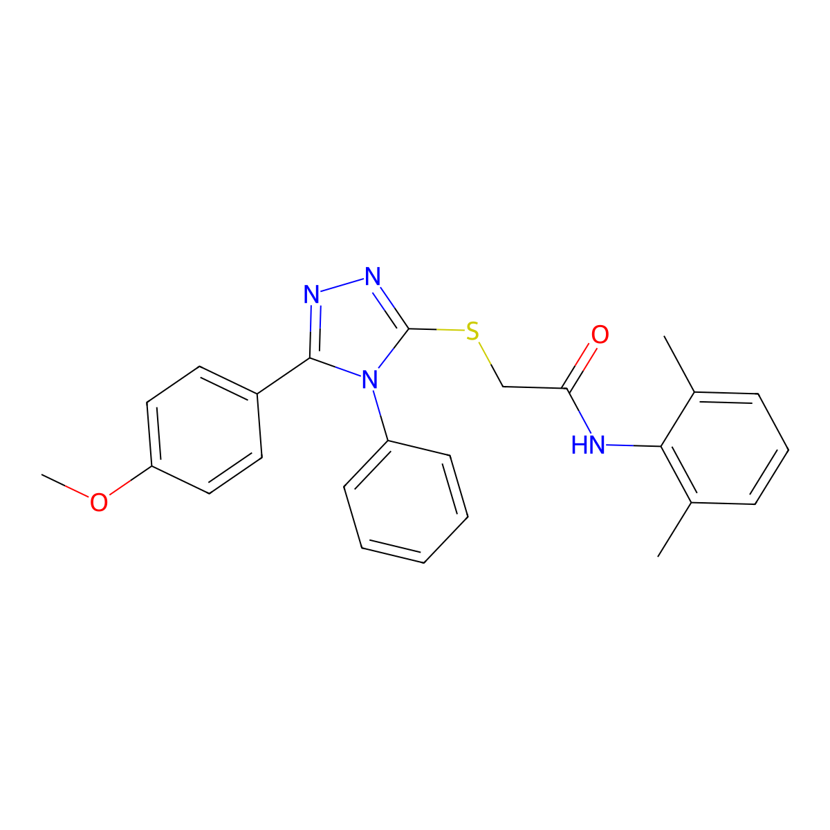 N-(2,6-dimethylphenyl)-2-[[5-(4-methoxyphenyl)-4-phenyl-1,2,4-triazol-3-yl]sulfanyl]acetamide molecular structure, CAS 332906-31-7