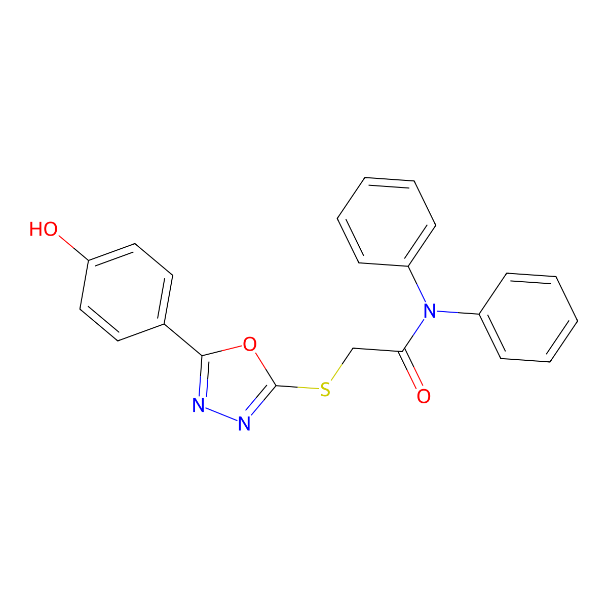 2-((5-(4-Hydroxyphenyl)-1,3,4-oxadiazol-2-yl)thio)-N,N-diphenylacetamide molecular structure, CAS 332906-50-0