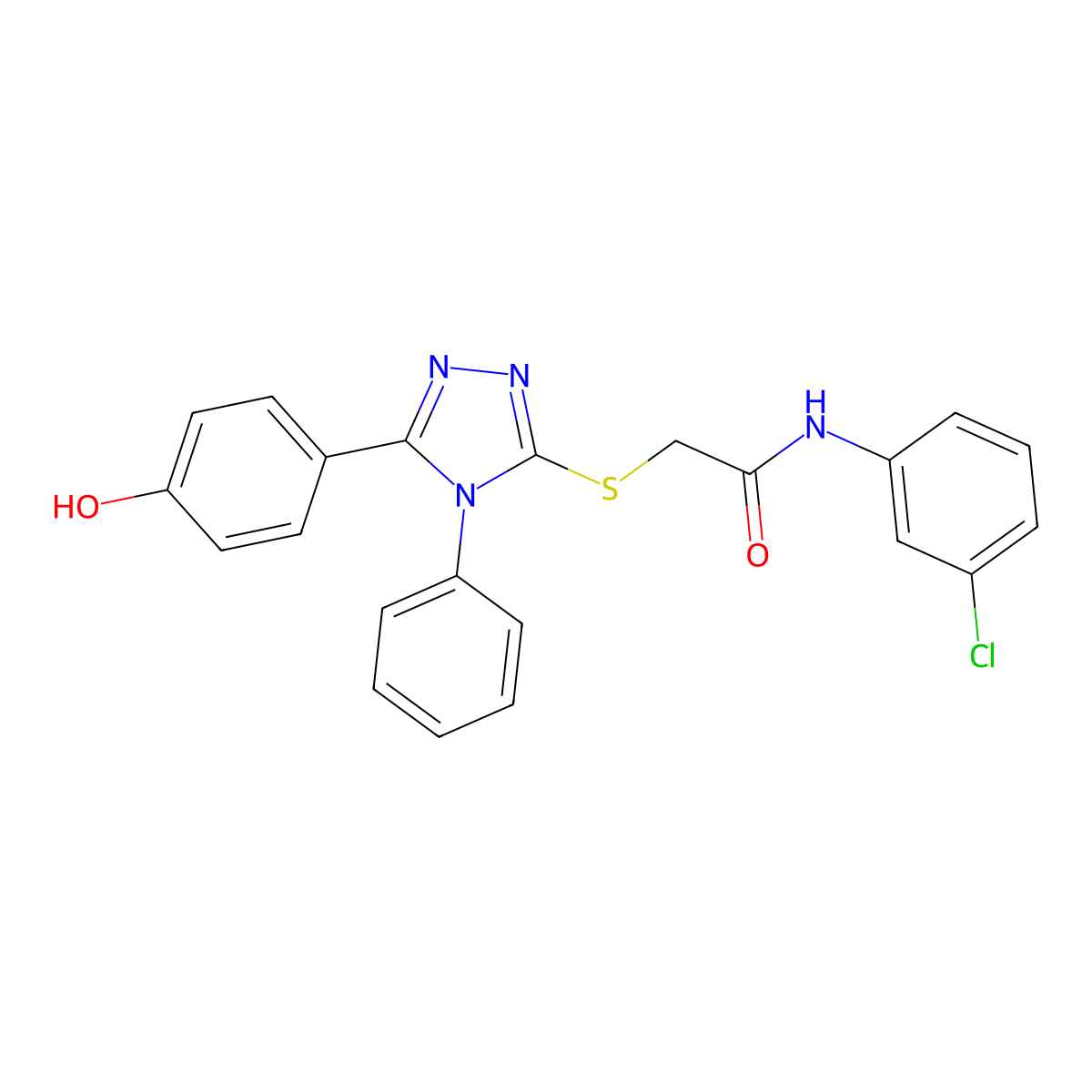 N-(3-Chlorophenyl)-2-((5-(4-hydroxyphenyl)-4-phenyl-4H-1,2,4-triazol-3-yl)thio)acetamide molecular structure, CAS 332906-59-9