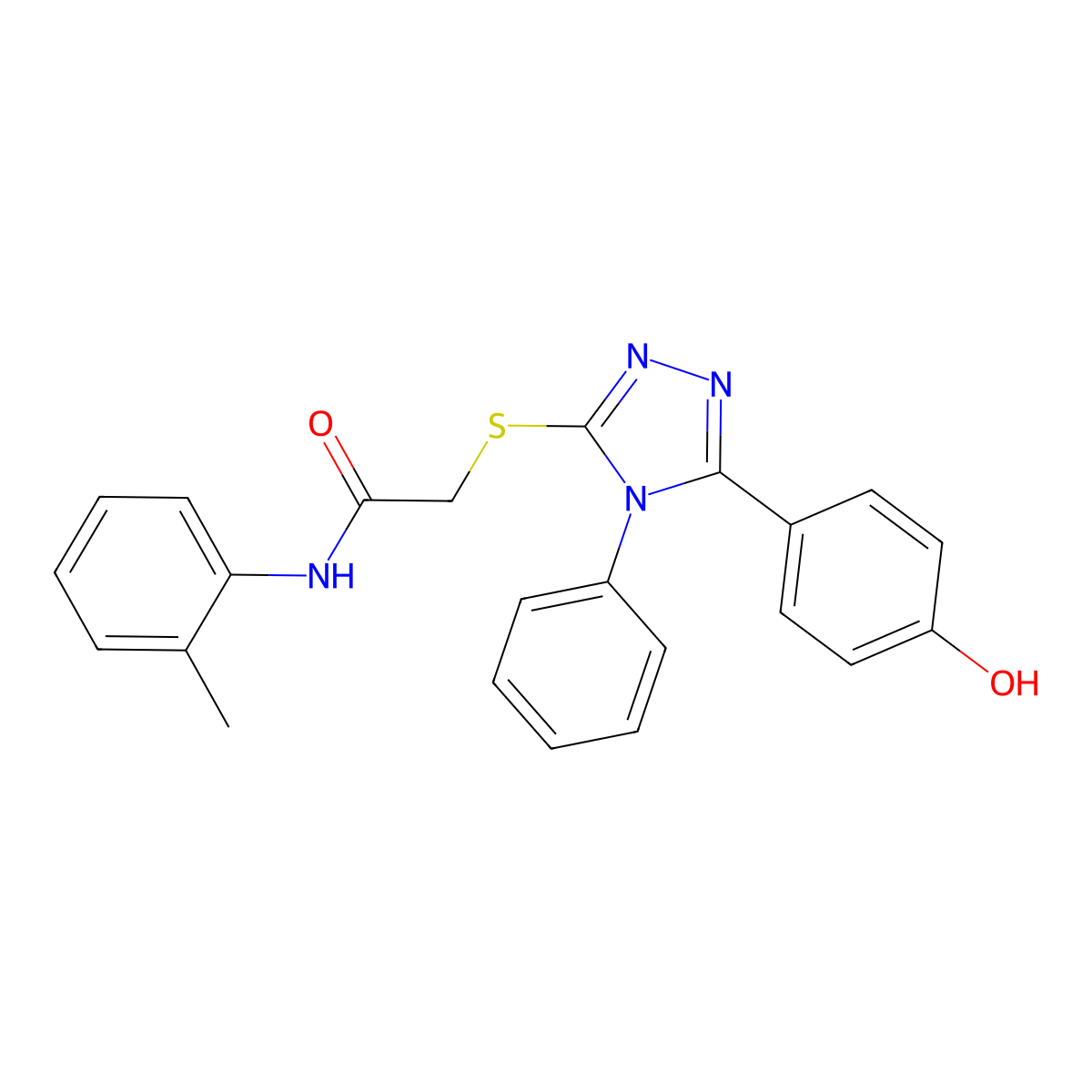 2-((5-(4-Hydroxyphenyl)-4-phenyl-4H-1,2,4-triazol-3-yl)thio)-N-(o-tolyl)acetamide molecular structure, CAS 332906-60-2