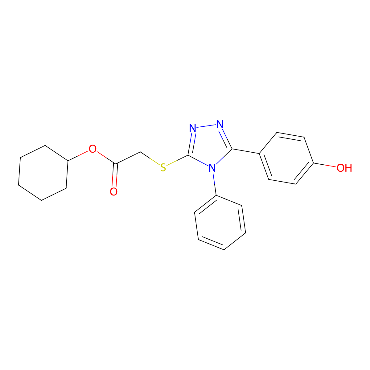 Cyclohexyl 2-((5-(4-hydroxyphenyl)-4-phenyl-4H-1,2,4-triazol-3-yl)thio)acetate molecular structure, CAS 332906-63-5