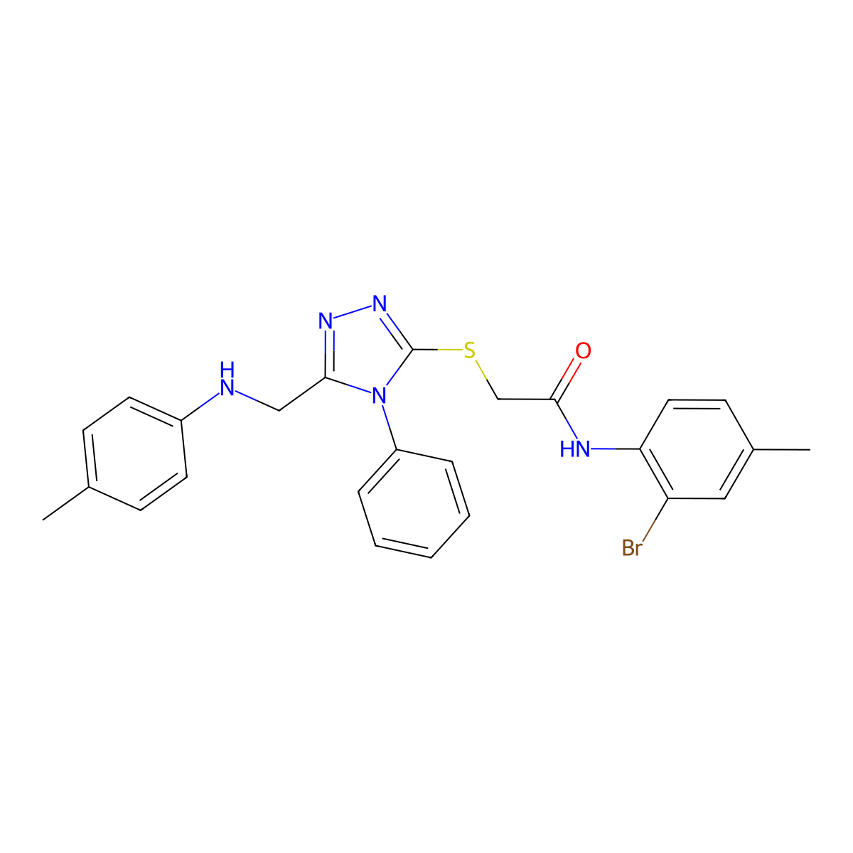 N-(2-Bromo-4-methylphenyl)-2-((4-phenyl-5-((p-tolylamino)methyl)-4H-1,2,4-triazol-3-yl)thio)acetamide molecular structure, CAS 332906-88-4