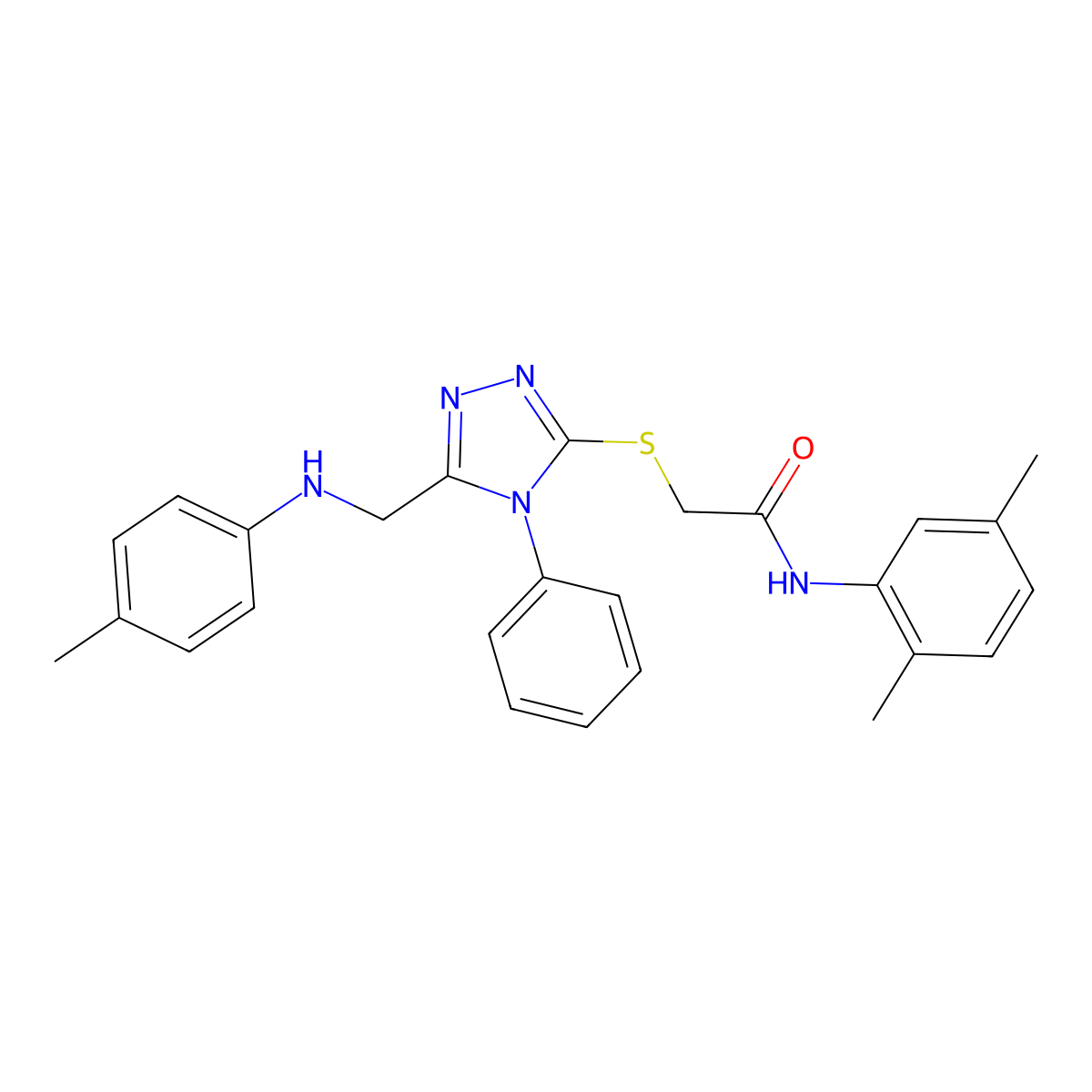 N-(2,5-Dimethylphenyl)-2-((4-phenyl-5-((p-tolylamino)methyl)-4H-1,2,4-triazol-3-yl)thio)acetamide molecular structure, CAS 332907-11-6
