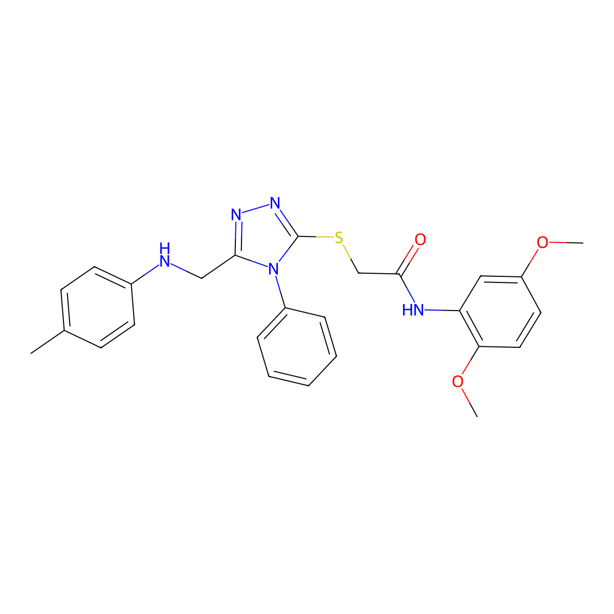 N-(2,5-Dimethoxyphenyl)-2-((4-phenyl-5-((p-tolylamino)methyl)-4H-1,2,4-triazol-3-yl)thio)acetamide molecular structure, CAS 332907-12-7