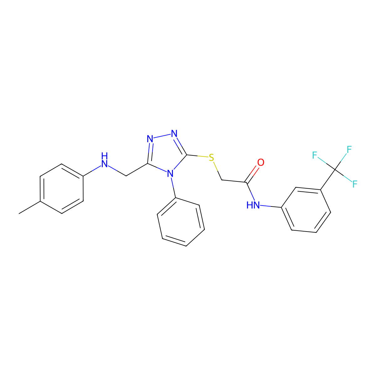 2-((4-Phenyl-5-((p-tolylamino)methyl)-4H-1,2,4-triazol-3-yl)thio)-N-(3-(trifluoromethyl)phenyl)acetamide molecular structure, CAS 332907-19-4