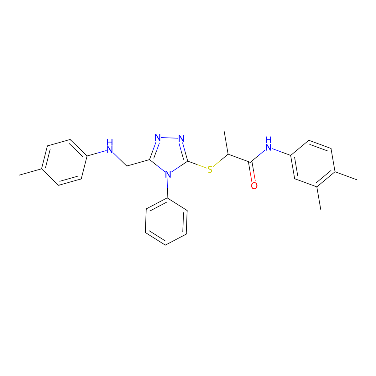 N-(3,4-Dimethylphenyl)-2-((4-phenyl-5-((p-tolylamino)methyl)-4H-1,2,4-triazol-3-yl)thio)propanamide molecular structure, CAS 332907-21-8
