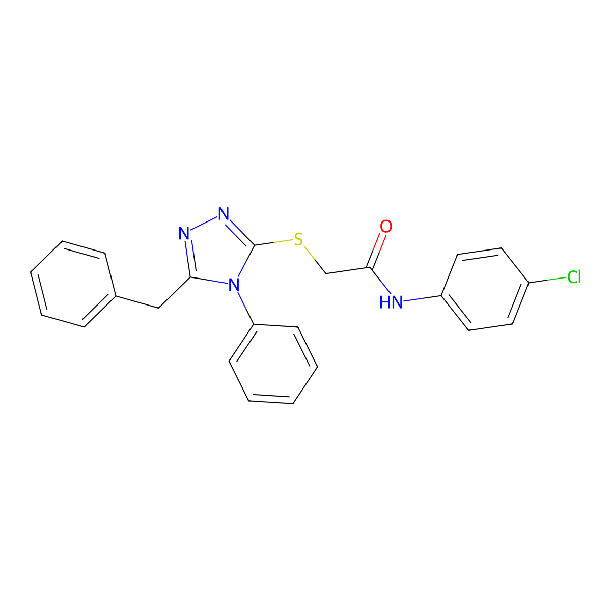 2-((5-Benzyl-4-phenyl-4H-1,2,4-triazol-3-yl)thio)-N-(4-chlorophenyl)acetamide molecular structure, CAS 332907-30-9