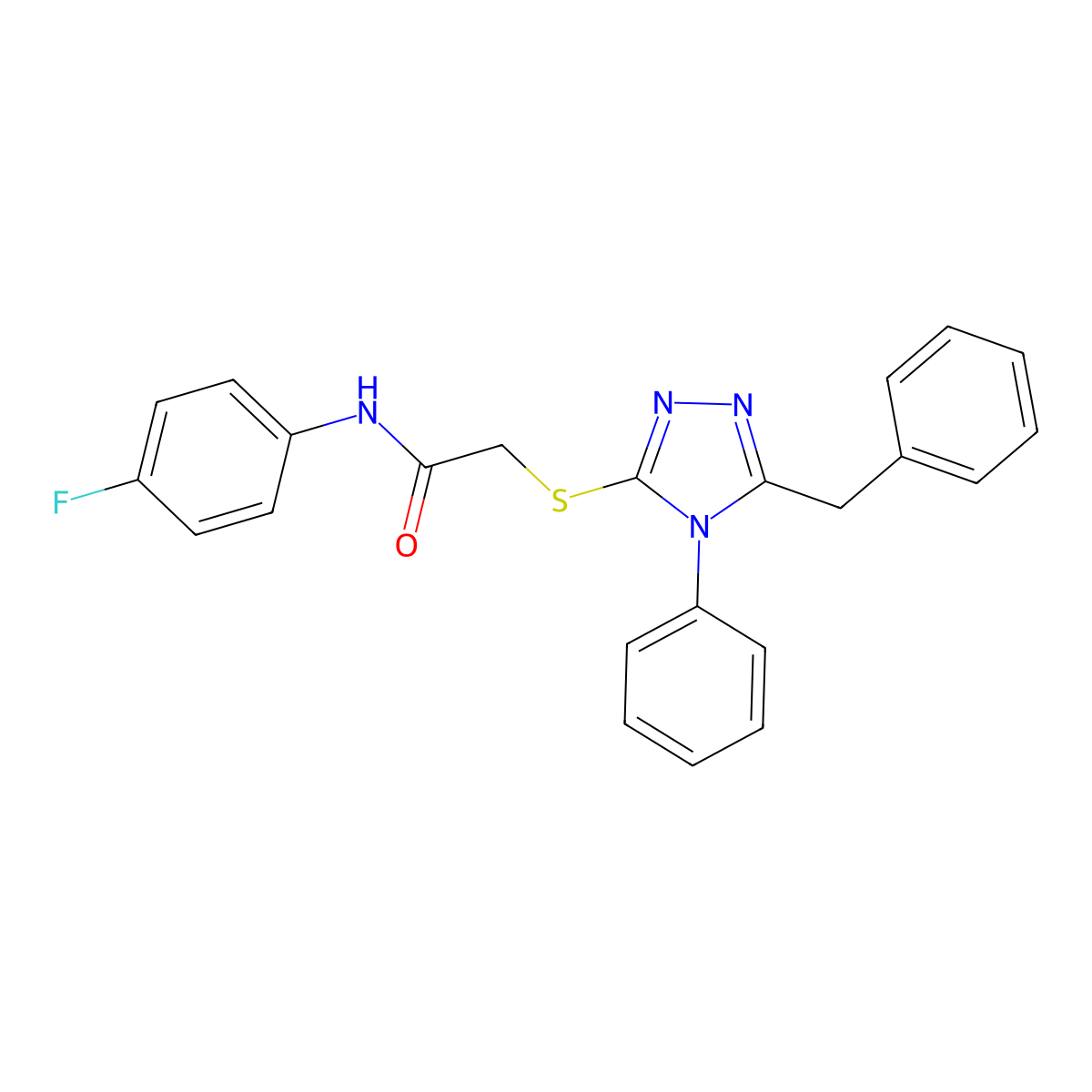 2-((5-Benzyl-4-phenyl-4H-1,2,4-triazol-3-yl)thio)-N-(4-fluorophenyl)acetamide molecular structure, CAS 332907-34-3