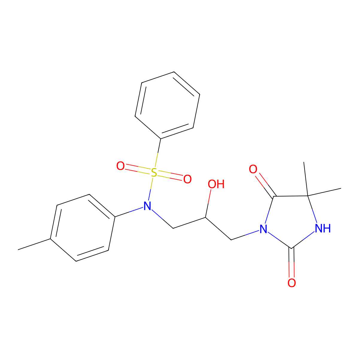 N-[3-(4,4-dimethyl-2,5-dioxoimidazolidin-1-yl)-2-hydroxypropyl]-N-(4-methylphenyl)benzenesulfonamide molecular structure, CAS 332907-82-1
