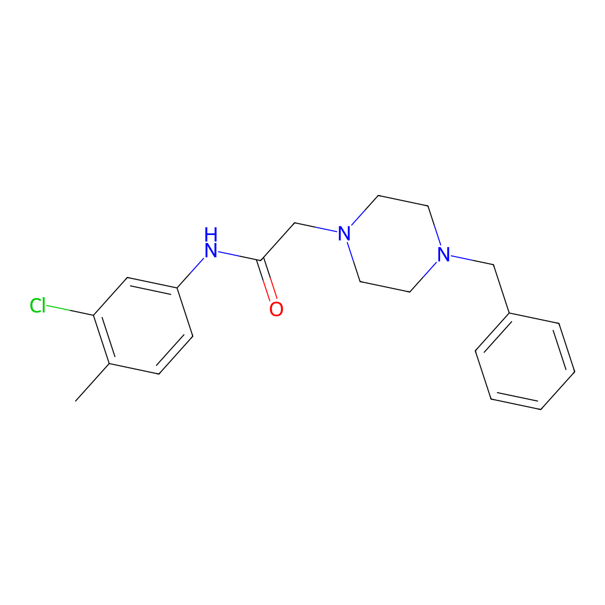 2-(4-Benzyl-1-piperazinyl)-N-(3-chloro-4-methylphenyl)acetamide molecular structure, CAS 332908-98-2