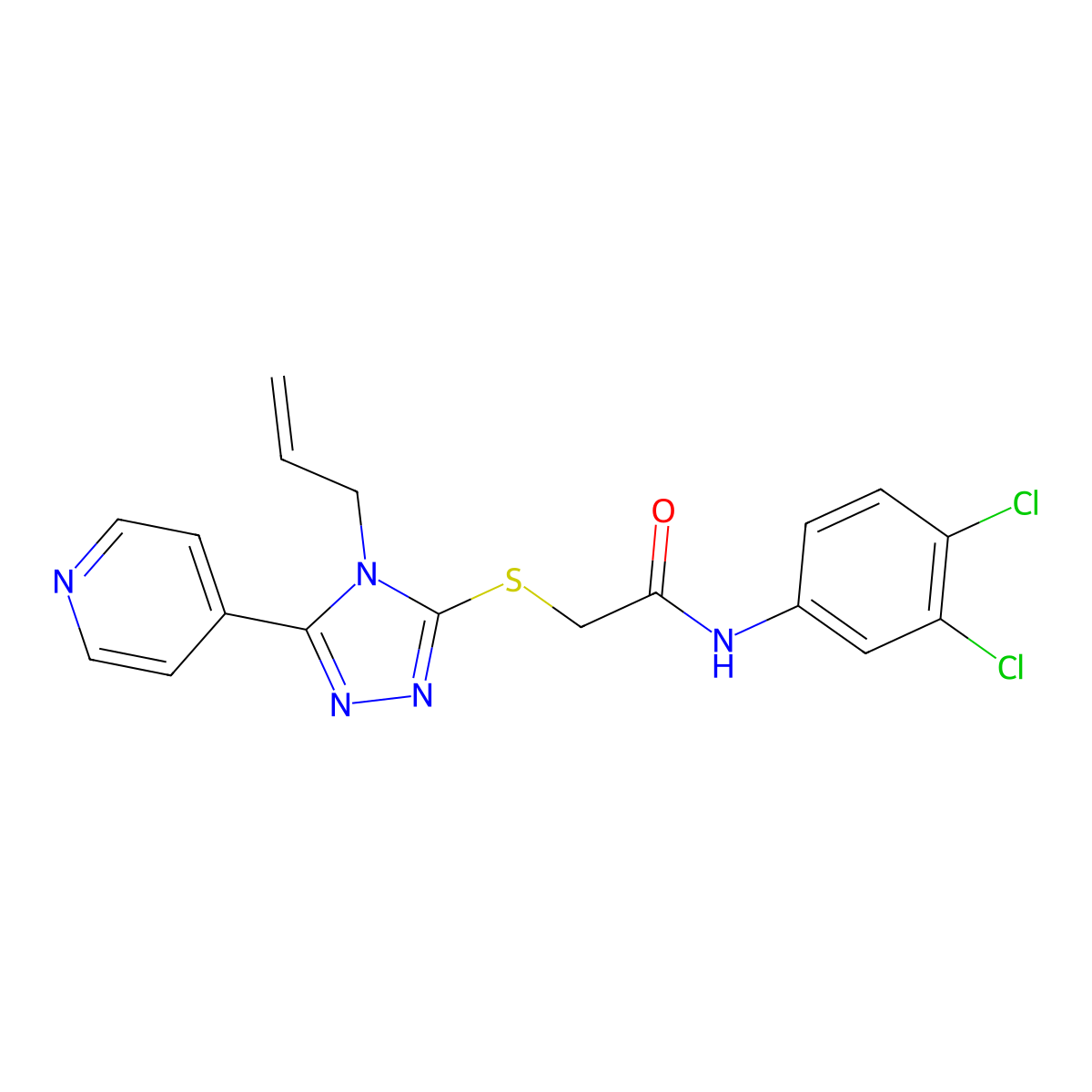 N-(3,4-dichlorophenyl)-2-(4-prop-2-enyl-5-(4-pyridyl)(1,2,4-triazol-3-ylthio)) acetamide molecular structure, CAS 332909-52-1