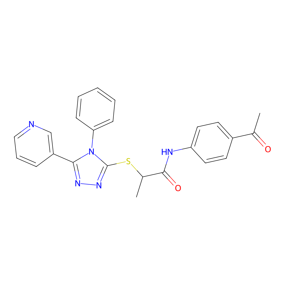 N-(4-Acetylphenyl)-2-((4-phenyl-5-(pyridin-3-yl)-4H-1,2,4-triazol-3-yl)thio)propanamide molecular structure, CAS 332909-82-7
