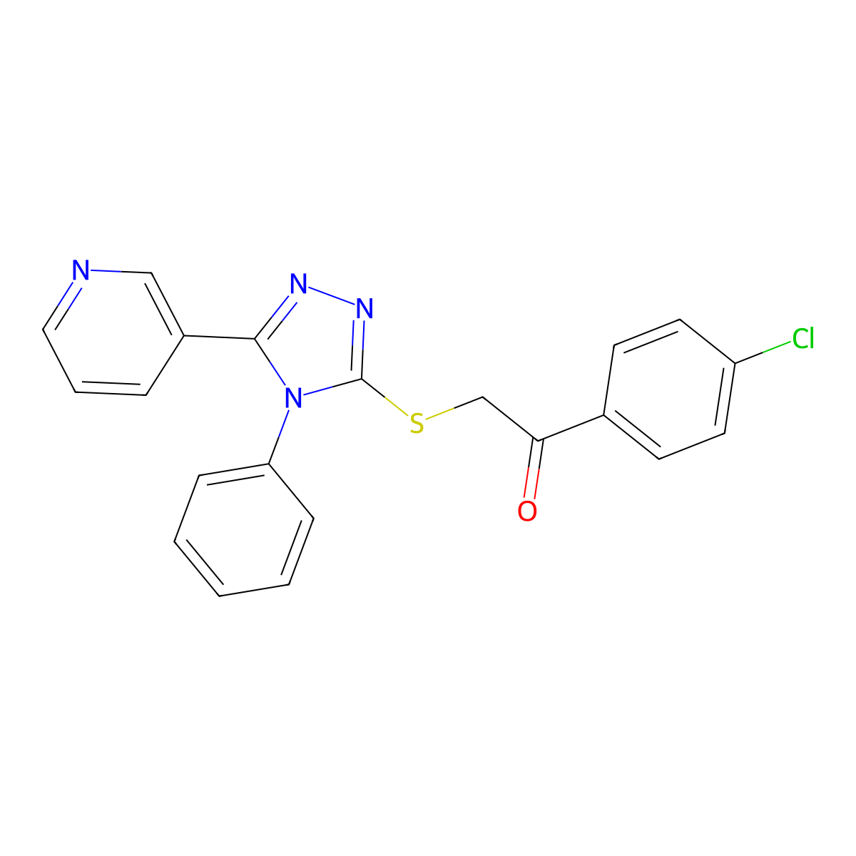 1-(4-chlorophenyl)-2-{[4-phenyl-5-(pyridin-3-yl)-4H-1,2,4-triazol-3-yl]sulfanyl}ethanone molecular structure, CAS 332909-85-0
