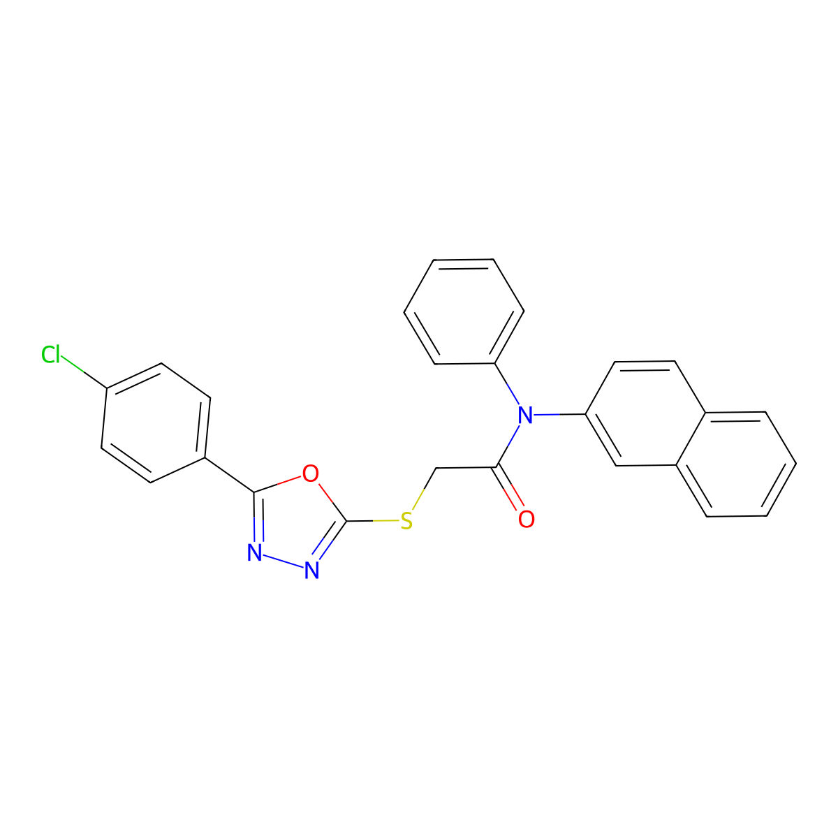 2-((5-(4-Chlorophenyl)-1,3,4-oxadiazol-2-yl)thio)-N-(naphthalen-2-yl)-N-phenylacetamide molecular structure, CAS 332910-06-2