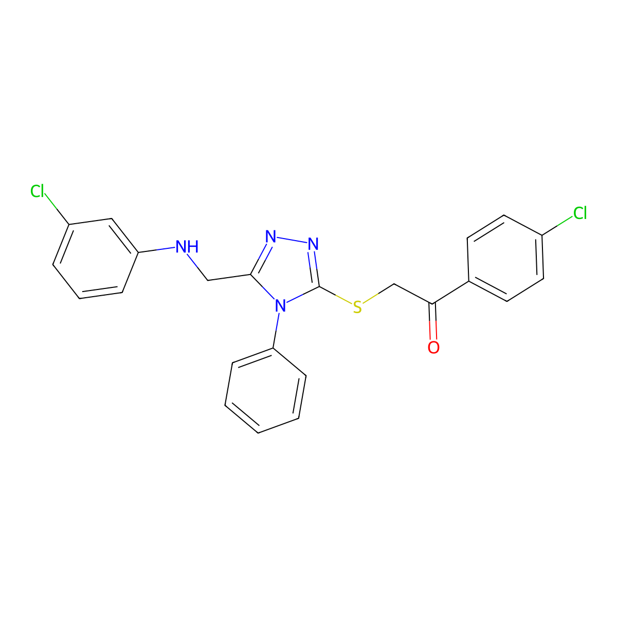 1-(4-Chlorophenyl)-2-((5-(((3-chlorophenyl)amino)methyl)-4-phenyl-4H-1,2,4-triazol-3-yl)thio)ethanone molecular structure, CAS 332910-08-4
