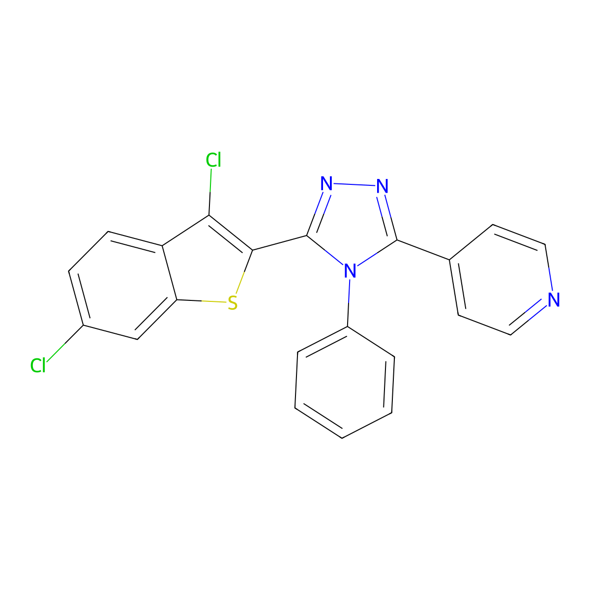 4-(5-(3,6-Dichlorobenzo[b]thiophen-2-yl)-4-phenyl-4H-1,2,4-triazol-3-yl)pyridine molecular structure, CAS 332910-31-3