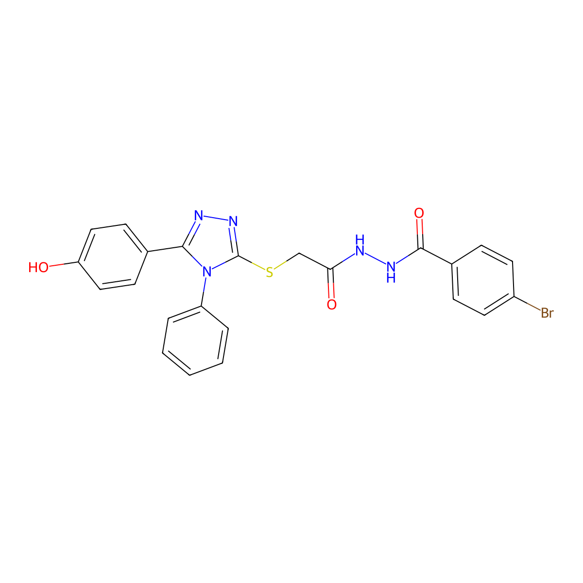 4-Bromo-N'-(2-((5-(4-hydroxyphenyl)-4-phenyl-4H-1,2,4-triazol-3-yl)thio)acetyl)benzohydrazide molecular structure, CAS 332910-55-1