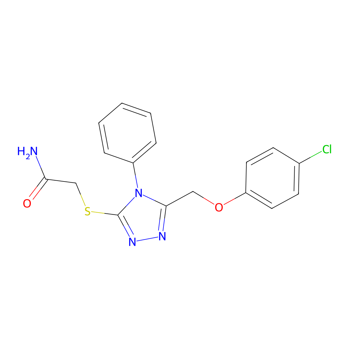 2-((5-((4-Chlorophenoxy)methyl)-4-phenyl-4H-1,2,4-triazol-3-yl)thio)acetamide molecular structure, CAS 332911-17-8