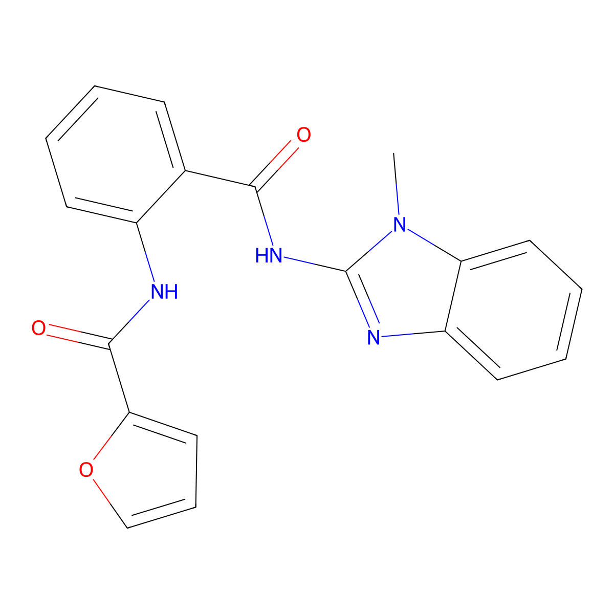 N-[2-[(1-methylbenzimidazol-2-yl)carbamoyl]phenyl]furan-2-carboxamide molecular structure, CAS 332911-28-1