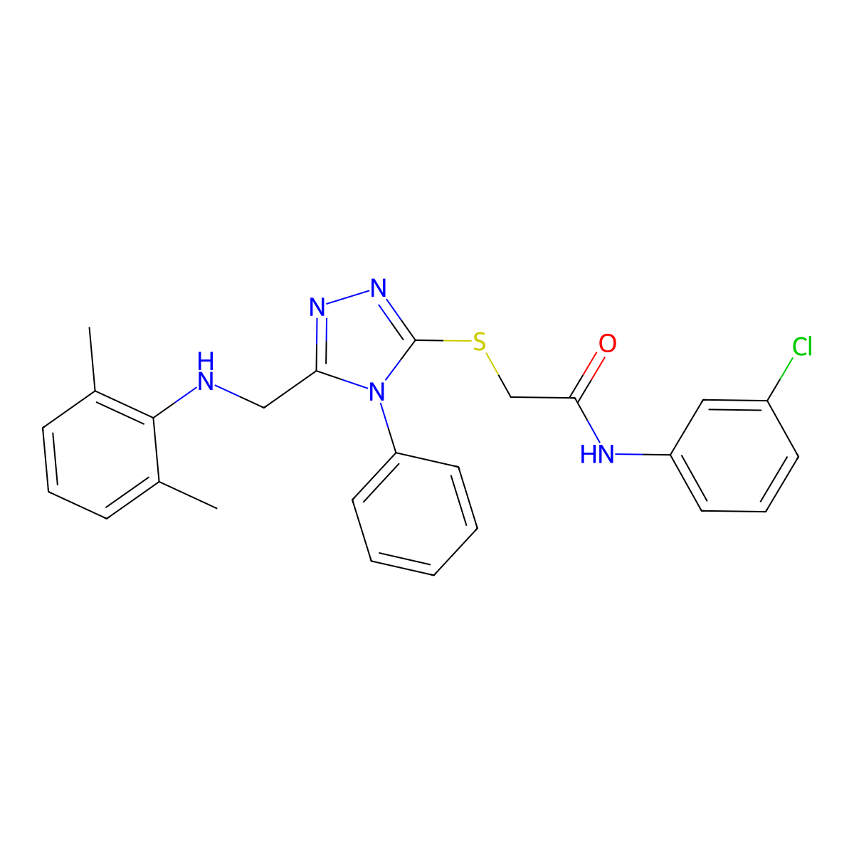 N-(3-Chlorophenyl)-2-((5-(((2,6-dimethylphenyl)amino)methyl)-4-phenyl-4H-1,2,4-triazol-3-yl)thio)acetamide molecular structure, CAS 332911-79-2