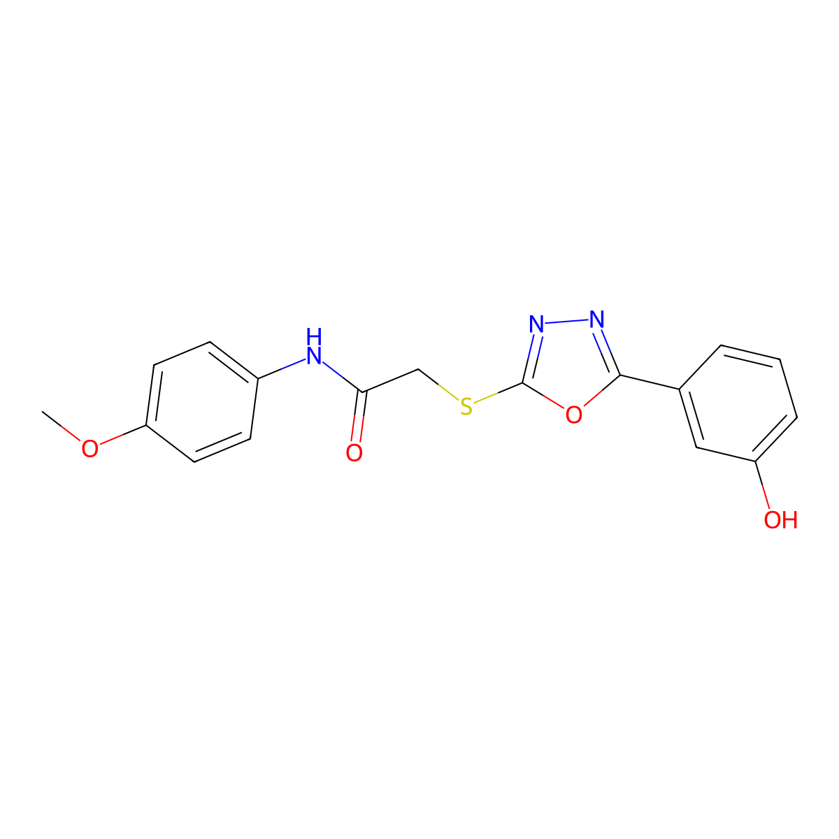 2-((5-(3-Hydroxyphenyl)-1,3,4-oxadiazol-2-yl)thio)-N-(4-methoxyphenyl)acetamide molecular structure, CAS 332911-86-1