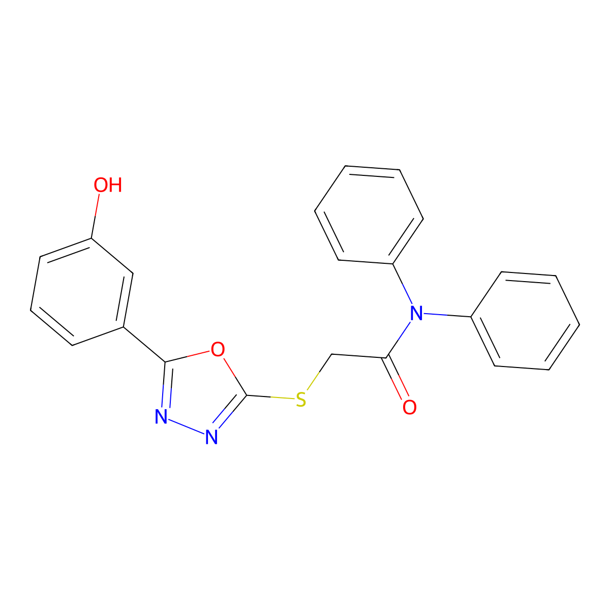 2-((5-(3-Hydroxyphenyl)-1,3,4-oxadiazol-2-yl)thio)-N,N-diphenylacetamide molecular structure, CAS 332911-99-6