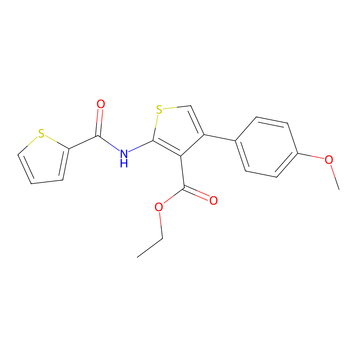 Ethyl 4-(4-methoxyphenyl)-2-(2-thienylcarbonylamino)thiophene-3-carboxylate molecular structure, CAS 332912-15-9