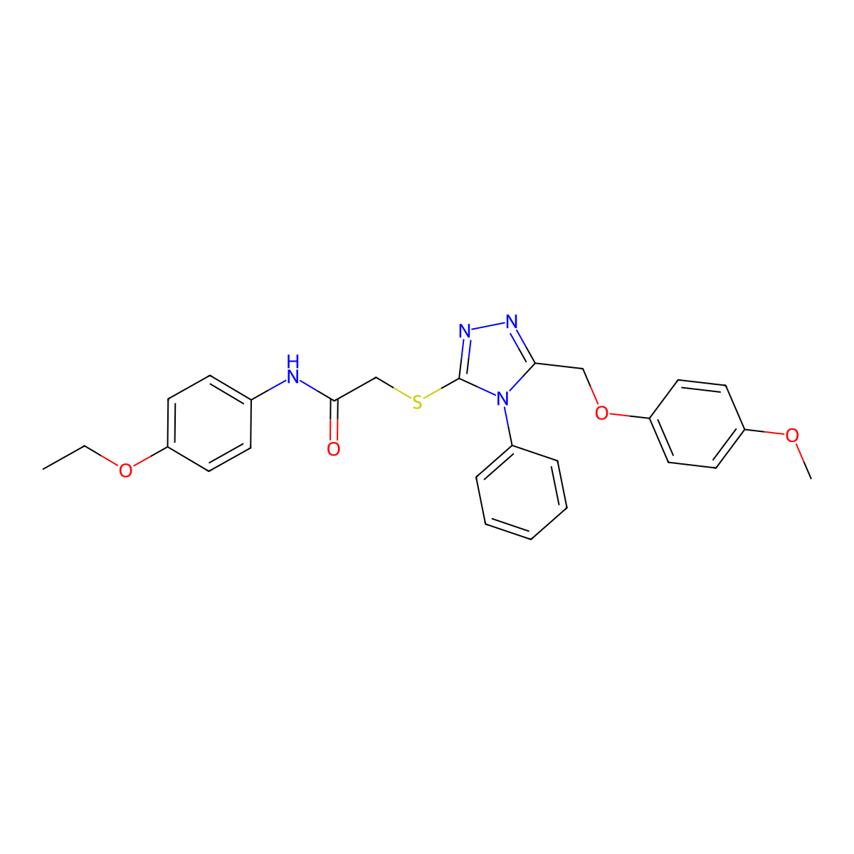 N-(4-Ethoxyphenyl)-2-((5-((4-methoxyphenoxy)methyl)-4-phenyl-4H-1,2,4-triazol-3-yl)thio)acetamide molecular structure, CAS 332912-55-7