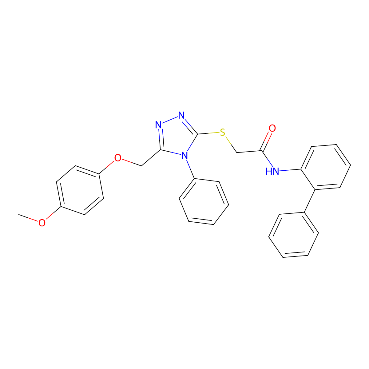 N-[1,1'-biphenyl]-2-yl-2-({5-[(4-methoxyphenoxy)methyl]-4-phenyl-4H-1,2,4-triazol-3-yl}sulfanyl)acetamide molecular structure, CAS 332912-58-0