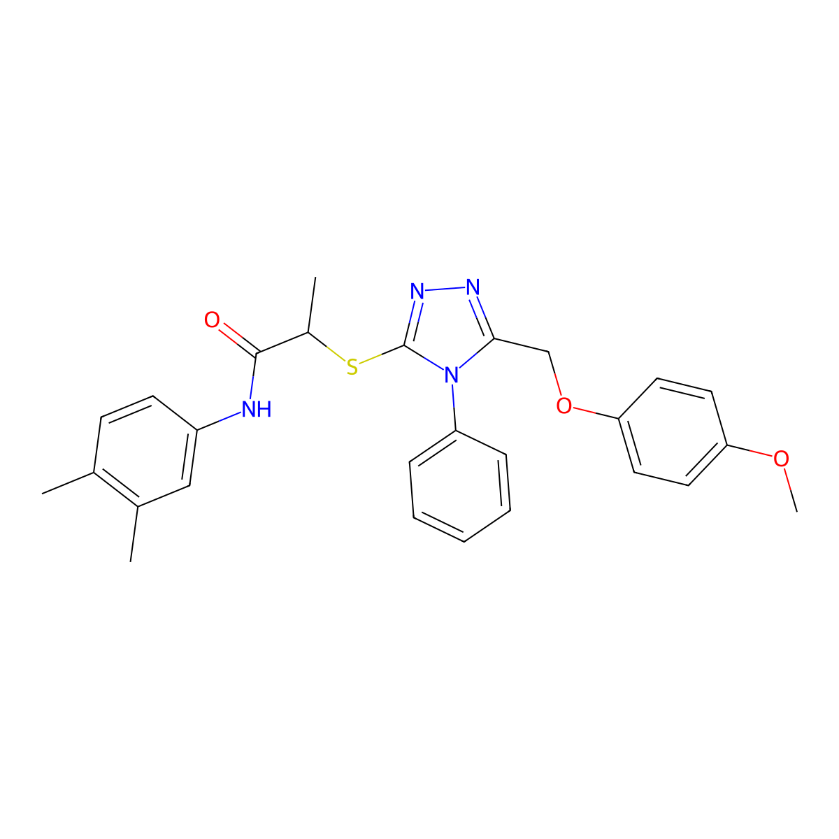 N-(3,4-dimethylphenyl)-2-({5-[(4-methoxyphenoxy)methyl]-4-phenyl-4H-1,2,4-triazol-3-yl}sulfanyl)propanamide molecular structure, CAS 332912-59-1